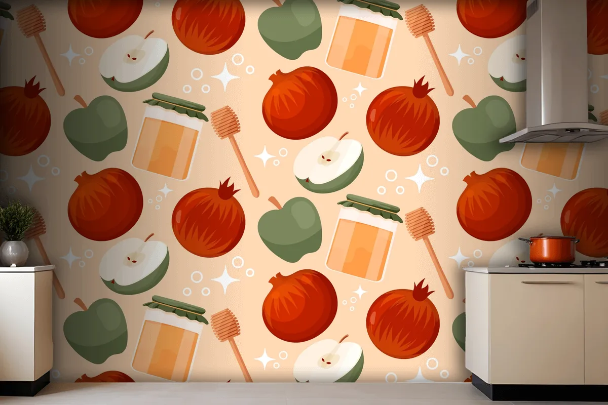 Hand Drawn Pattern Design For Jewish New Year Rosh Hashanah Celebration Wallpaper Mural