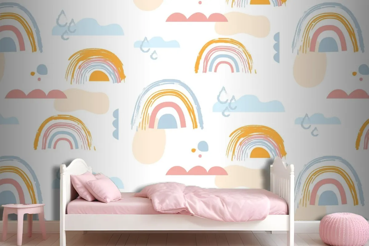 Hand Drawn Rainbow Pattern Design Girl Wallpaper Mural