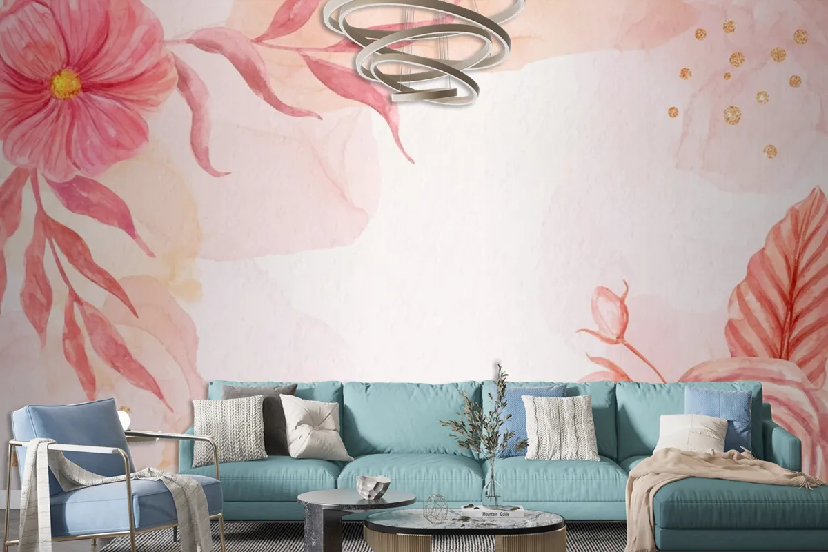 Hand Painted Flowers Background Wallpaper Mural