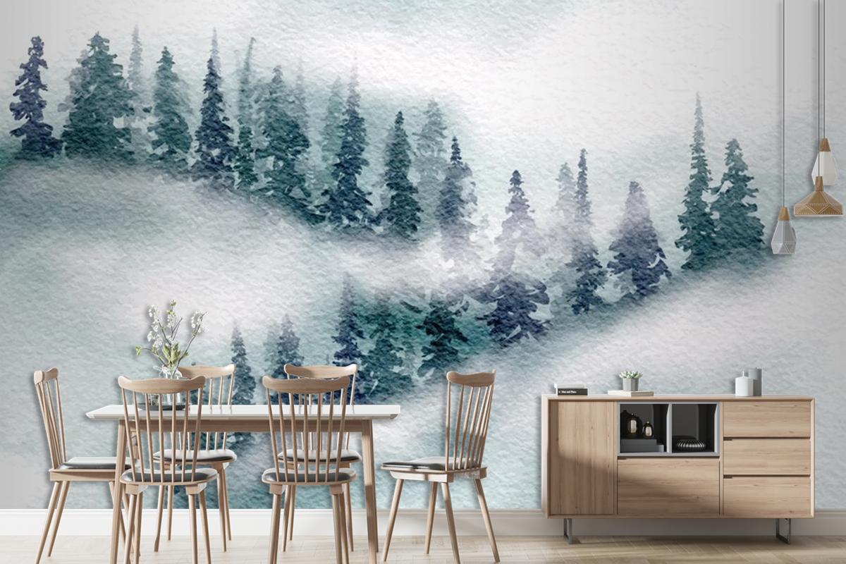 Hand Painted Japanese Themed Watercolour Landscape Wallpaper Mural