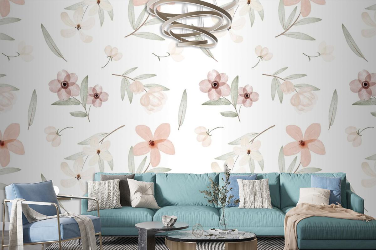 Hand Painted Watercolor Botanical Pattern Wallpaper Mural