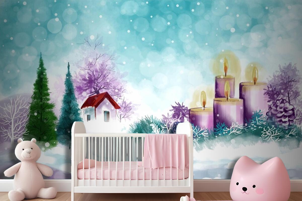 Hand Painted Watercolor Drawing For Christmas And Happy New Year Season Wallpaper Mural