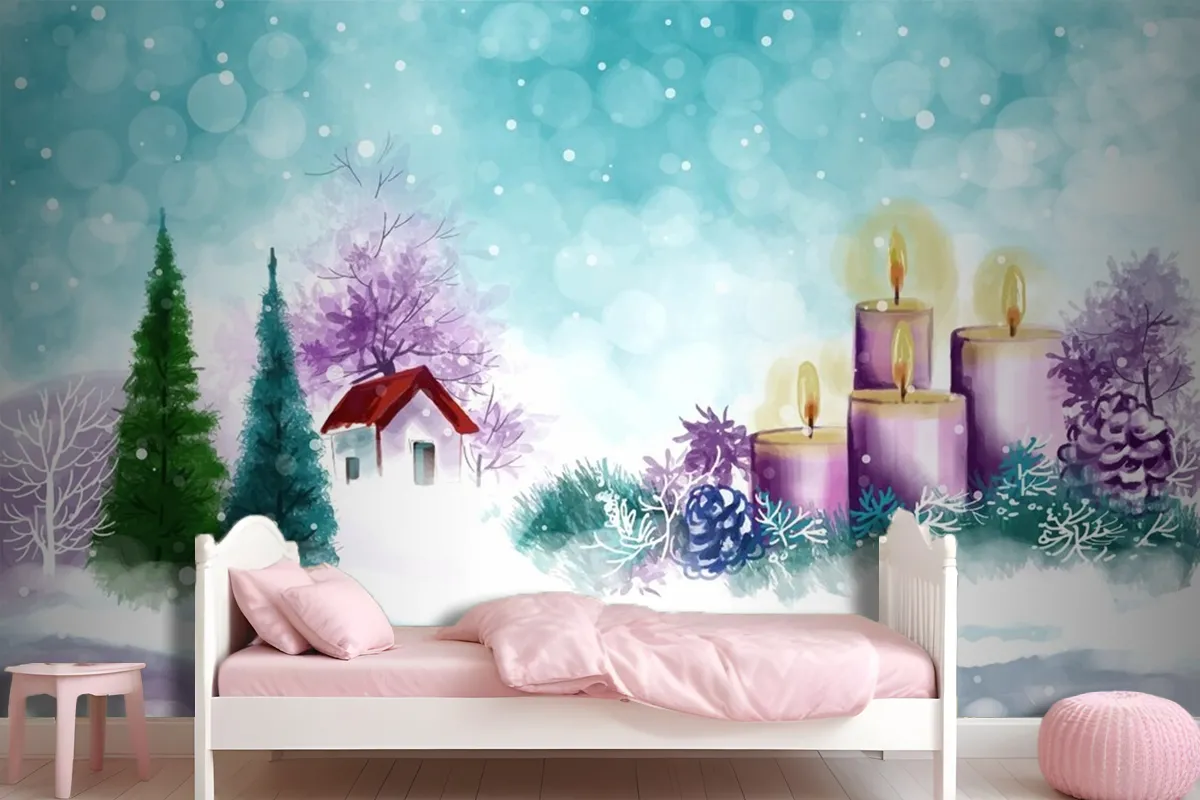 Hand Painted Watercolor Drawing For Christmas And Happy New Year Season Wallpaper Mural