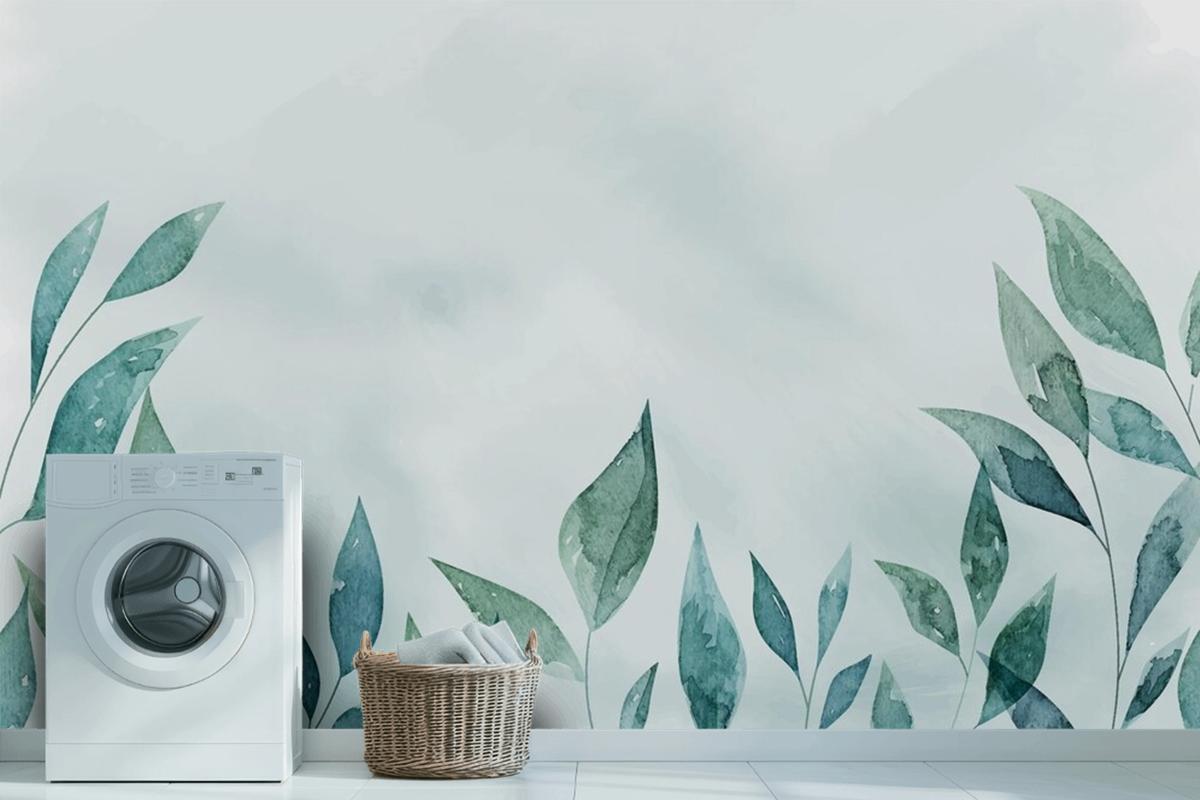 Hand Painted Watercolor Nature Background Laundry Room Wallpaper Mural