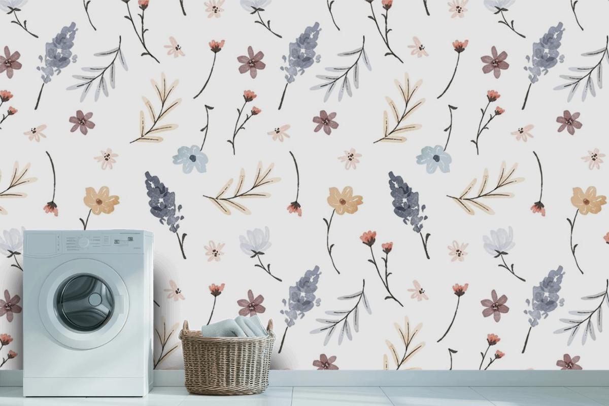 Hand Painted Watercolor Pressed Flowers Pattern Wallpaper Mural