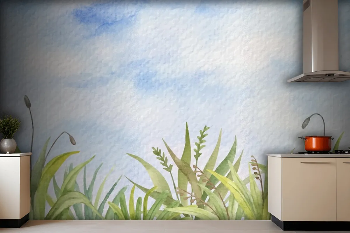 Hand Painted Watercolor Summer Landscape Wallpaper Mural