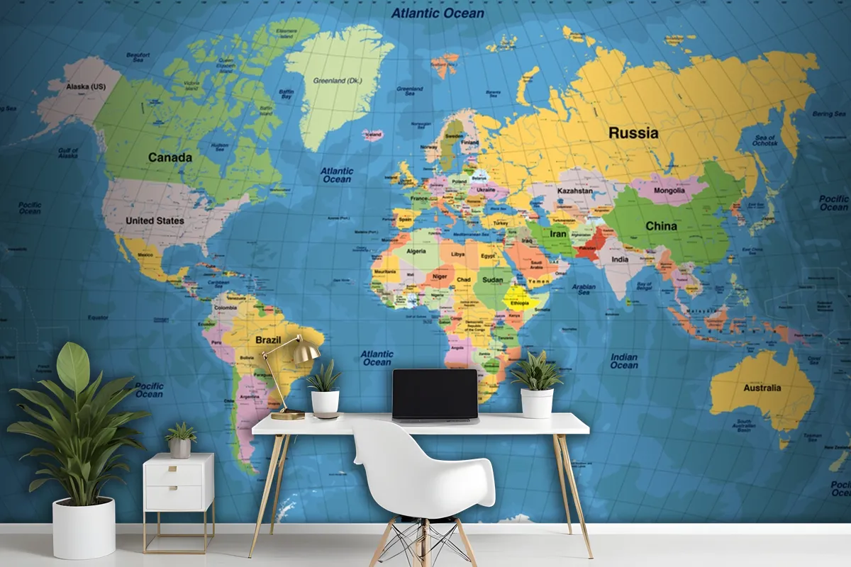 High Detailed Illustration Of World Map Wallpaper Mural