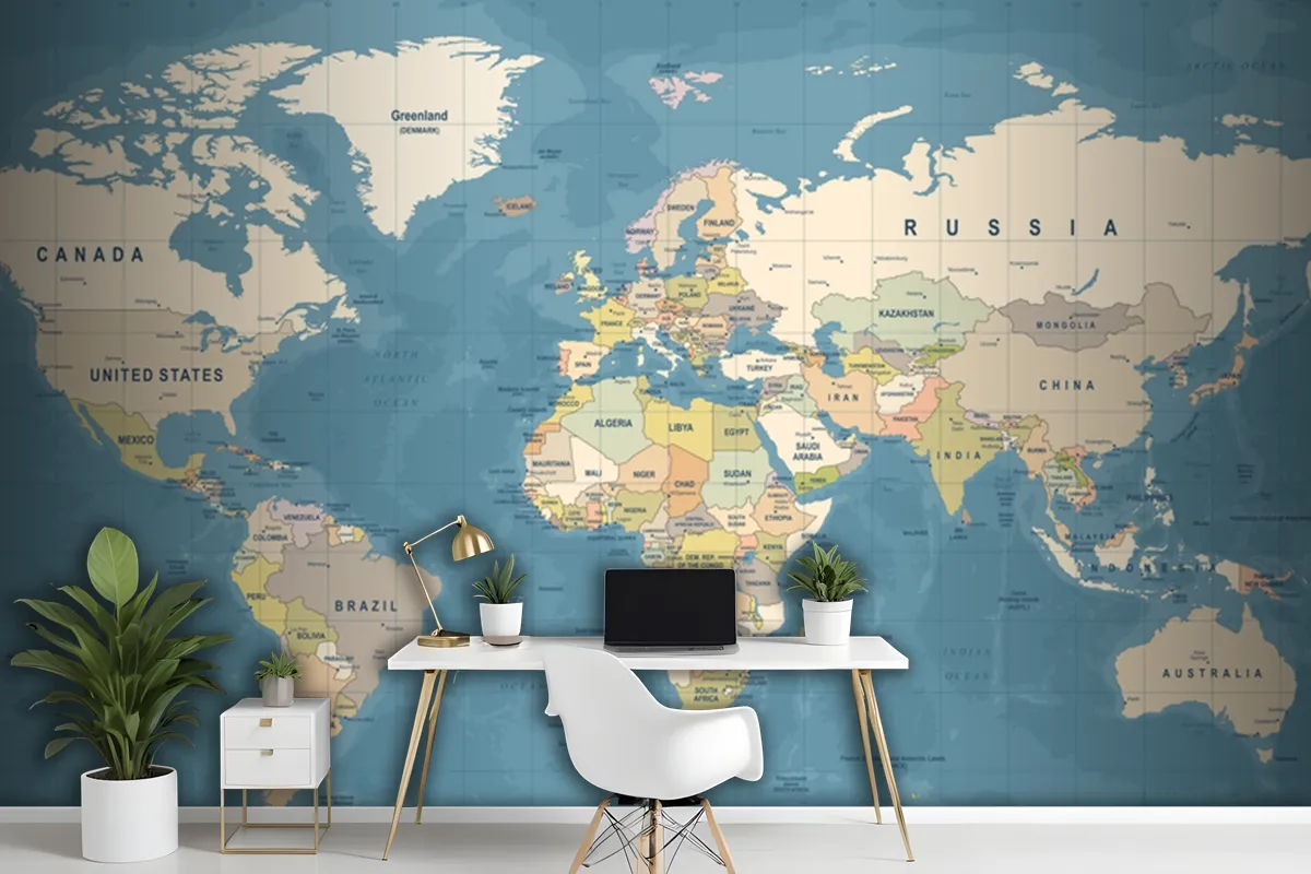 High Detailed Illustration Of Worldmap Wallpaper Mural