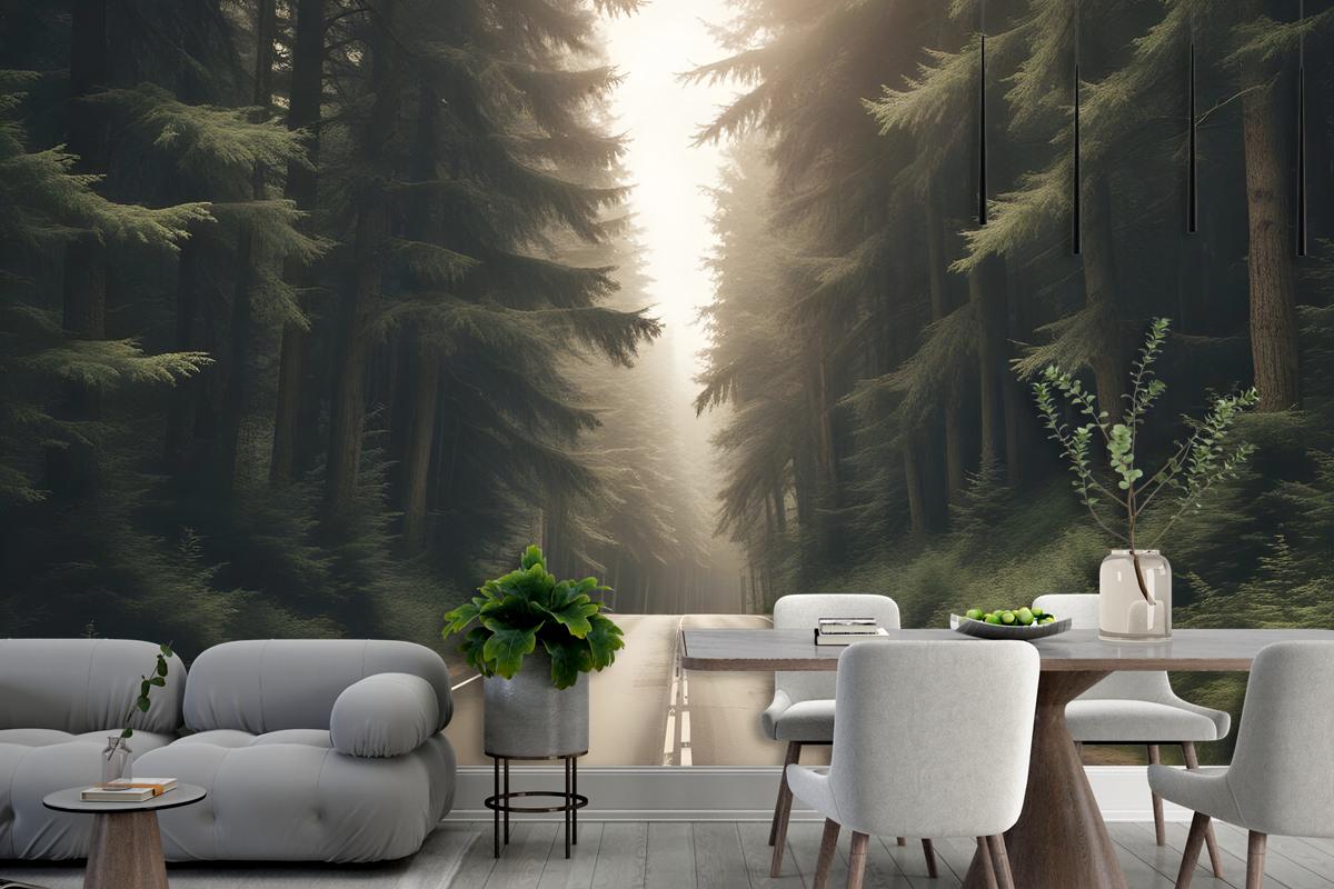 Highway On The Forest Landscape Wallpaper Mural