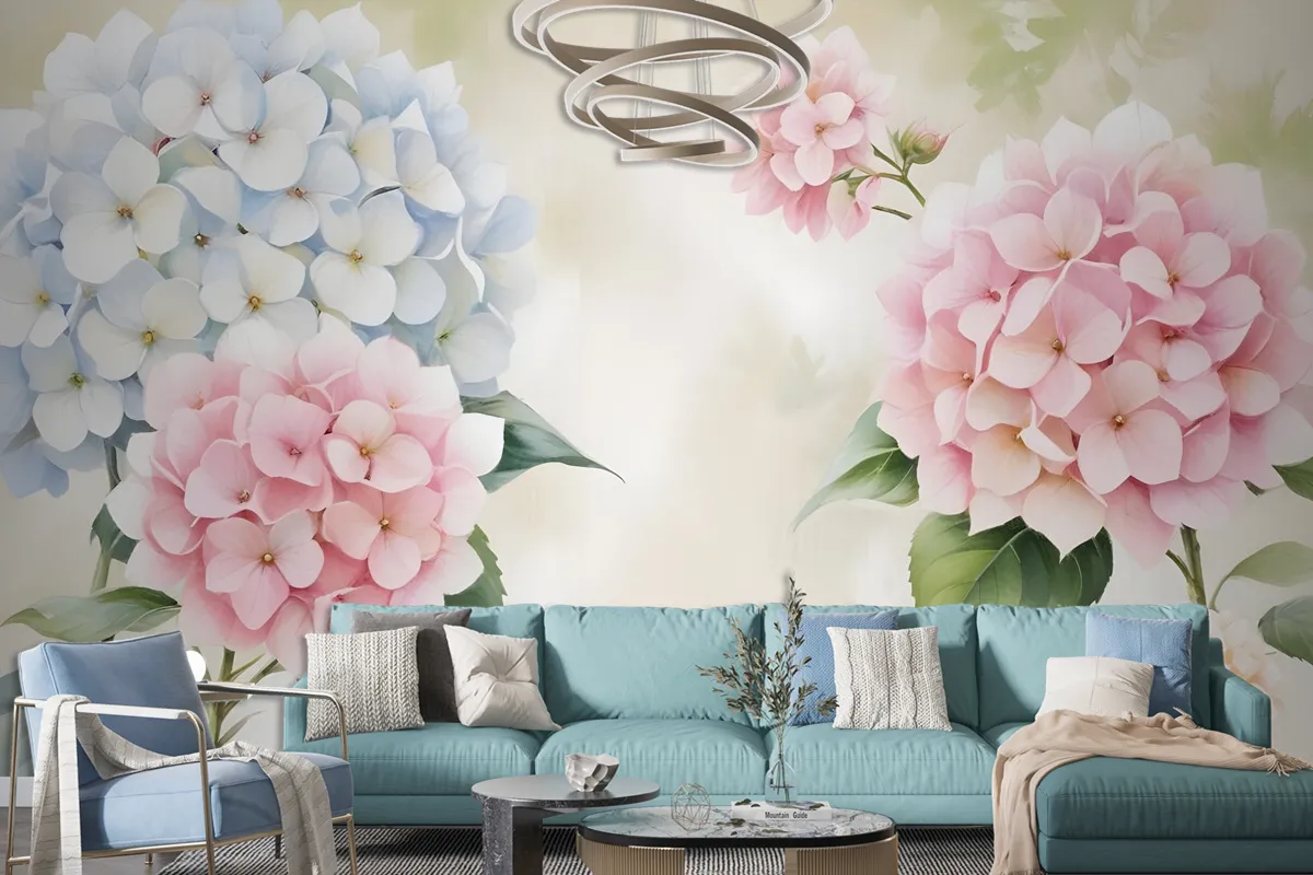 Hydrangea Floral Art Wallpaper Mural