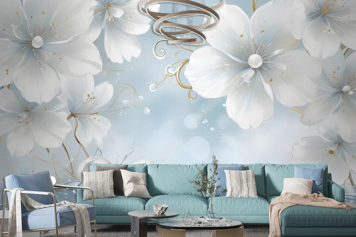 Jewelry White Lux Floral Wallpaper Mural