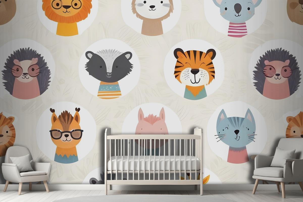 Kids Cute Safari Animals Pattern Wallpaper Mural