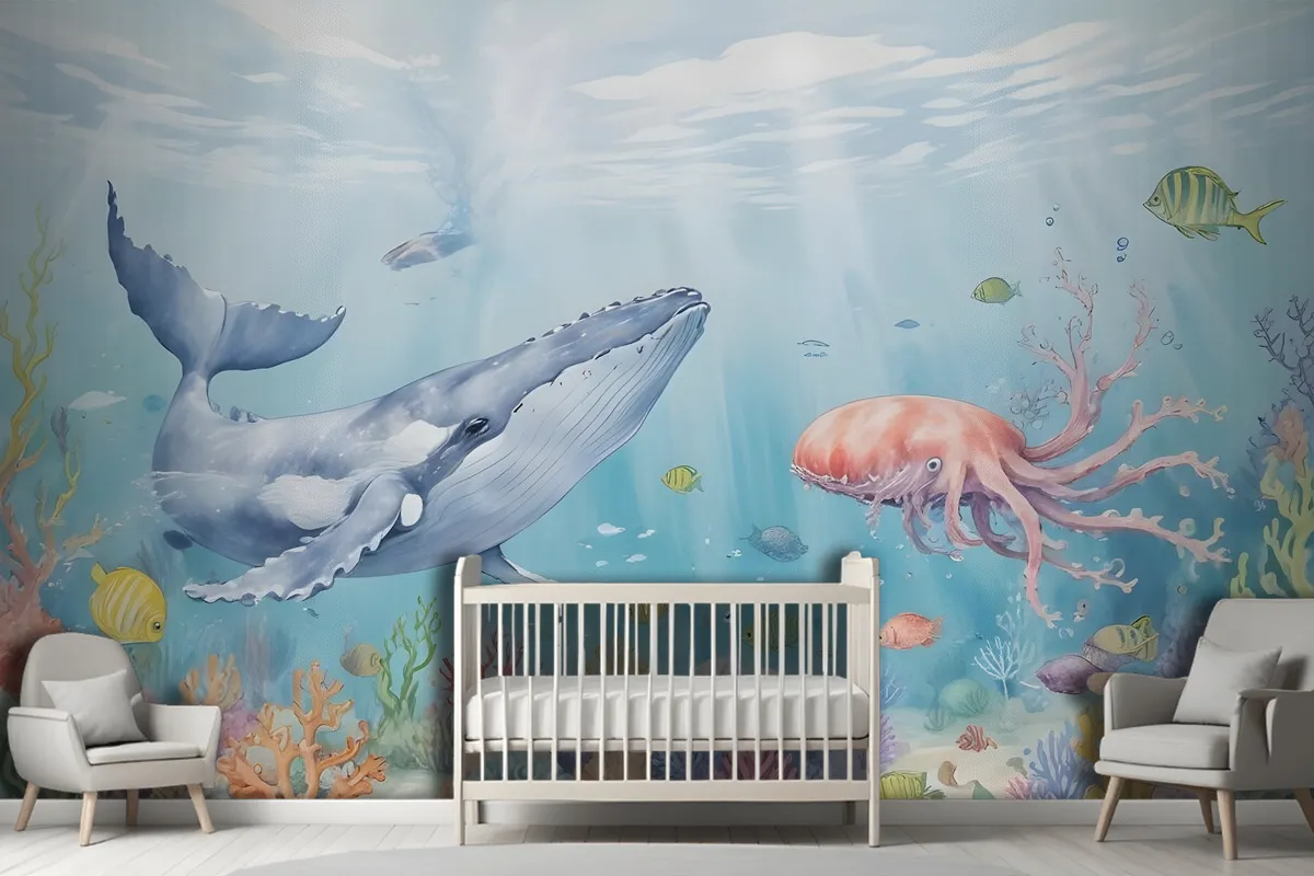 Kids Cute Whale Undersea Wallpaper Murals