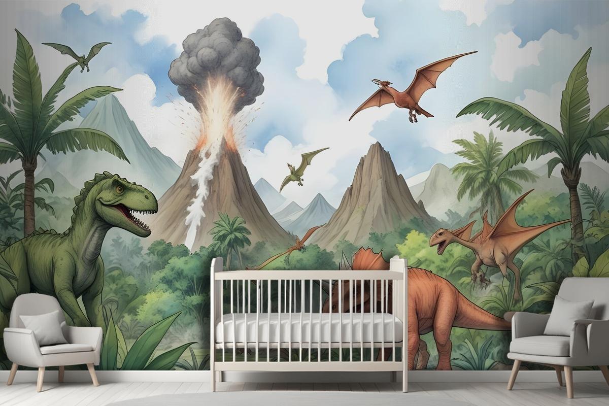 Kids Dinosaur With Trex Jurassic World Wallpaper Mural