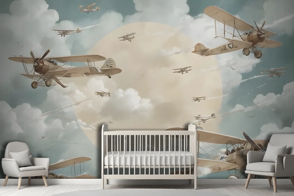 Kids Moon With Aircraft Wallpaper Mural