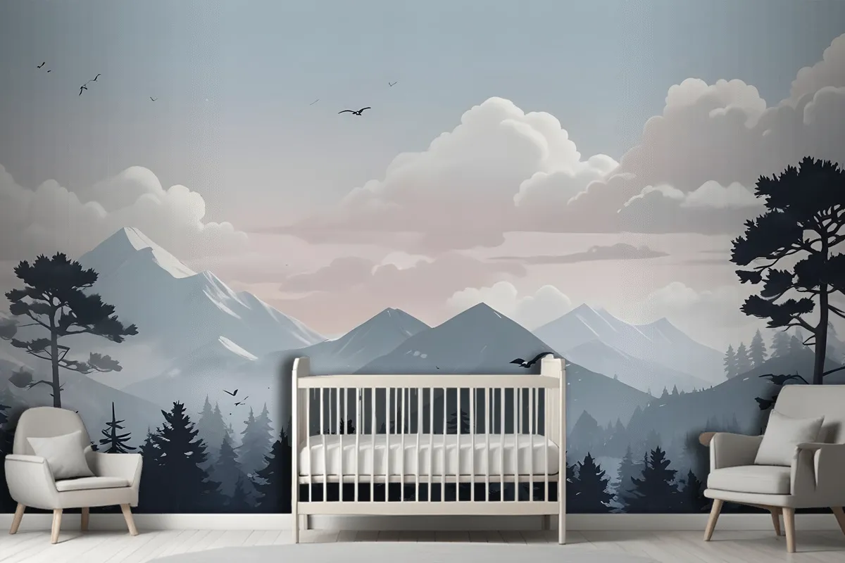 Kids Mountain Landscape With Snow Wallpaper Mural