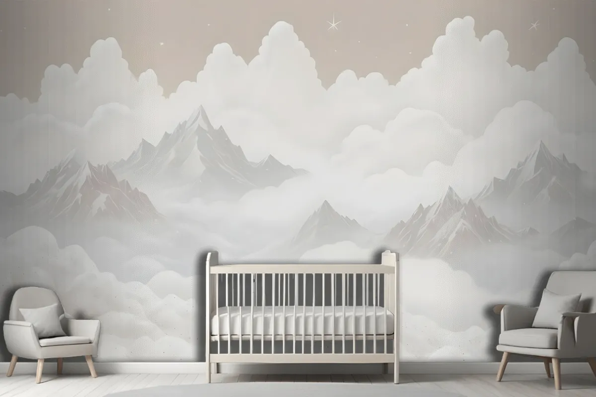 Kids Mountain With Clouds Wallpaper Mural