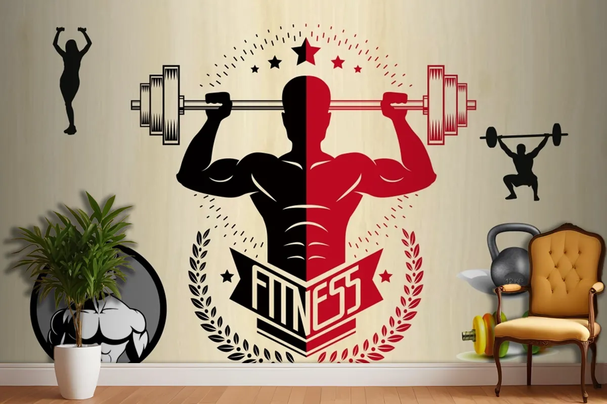 Kırmızı Siyah Temalı Fitness Spor Salonu Duvar Kağıdı