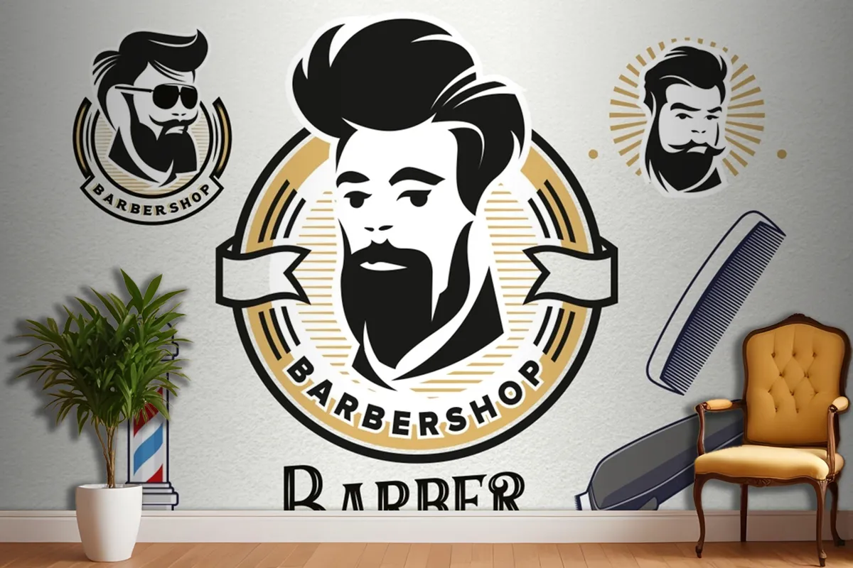 Krem Arka Plan Barbershop Duvar Kağıdı