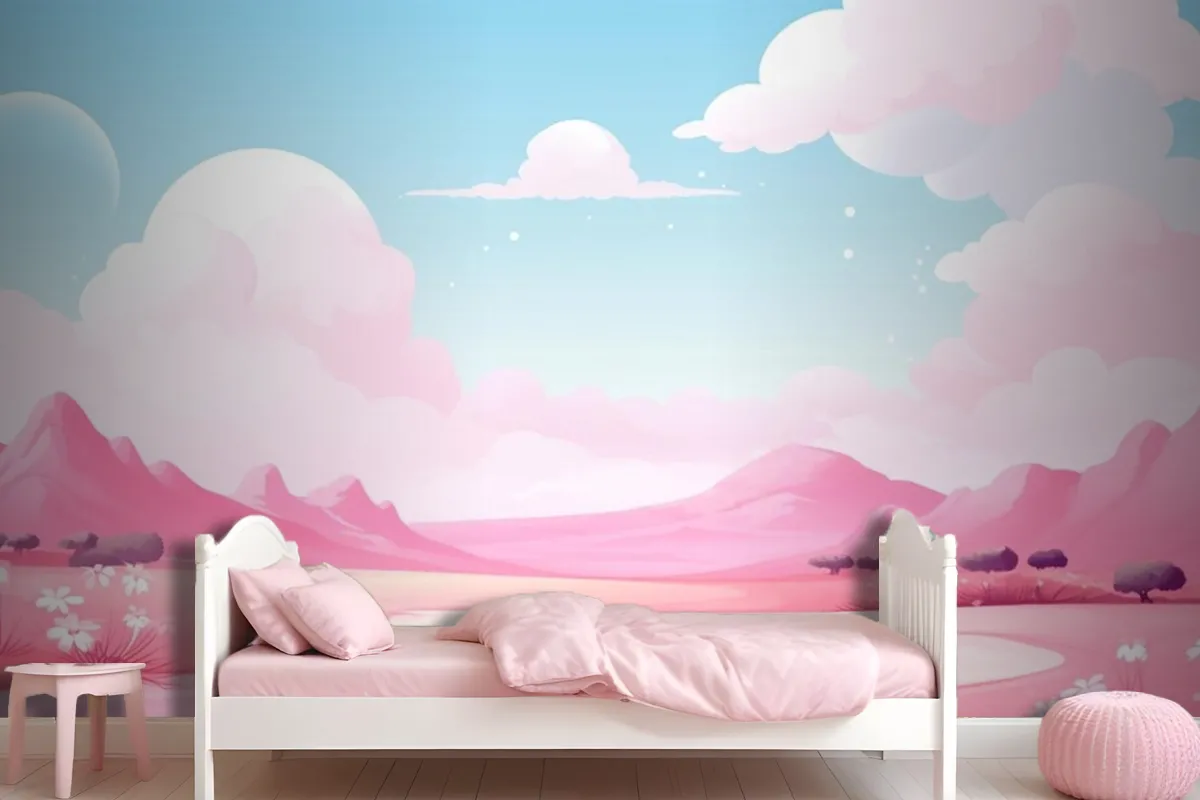 Landscape With Mountains And Clouds Wallpaper Mural