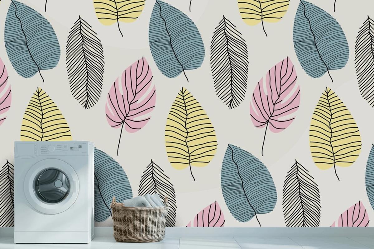 Linear Tropical Leaves With Pastel Color Wallpaper Mural