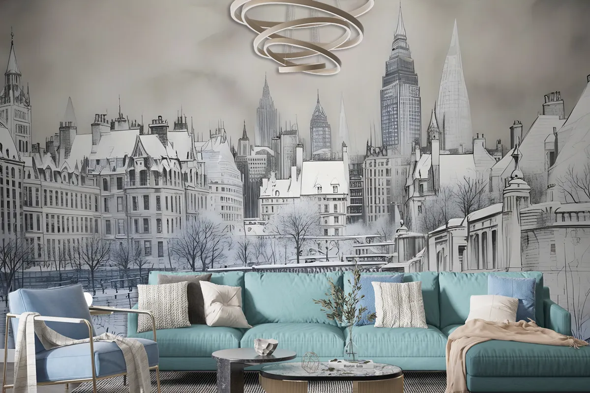 London Charcoal Drawing City Wallpaper Mural