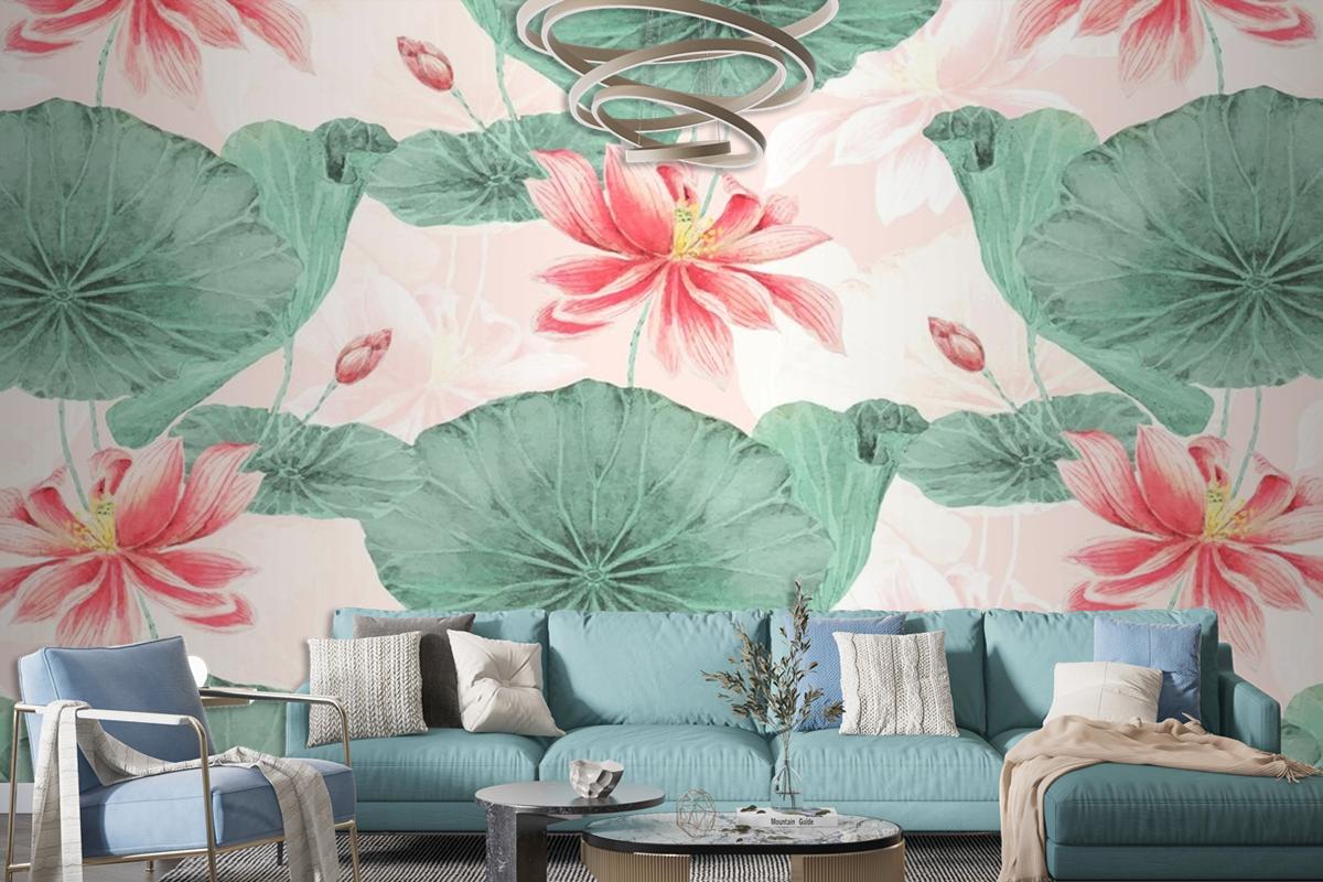 Lotus Pattern Botanical Background Wallpaper Mural