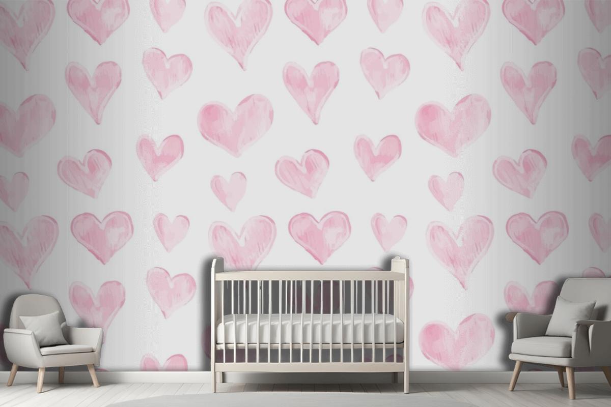 Love Heart Pattern Hand Drawn Valentines Day Wallpaper Mural