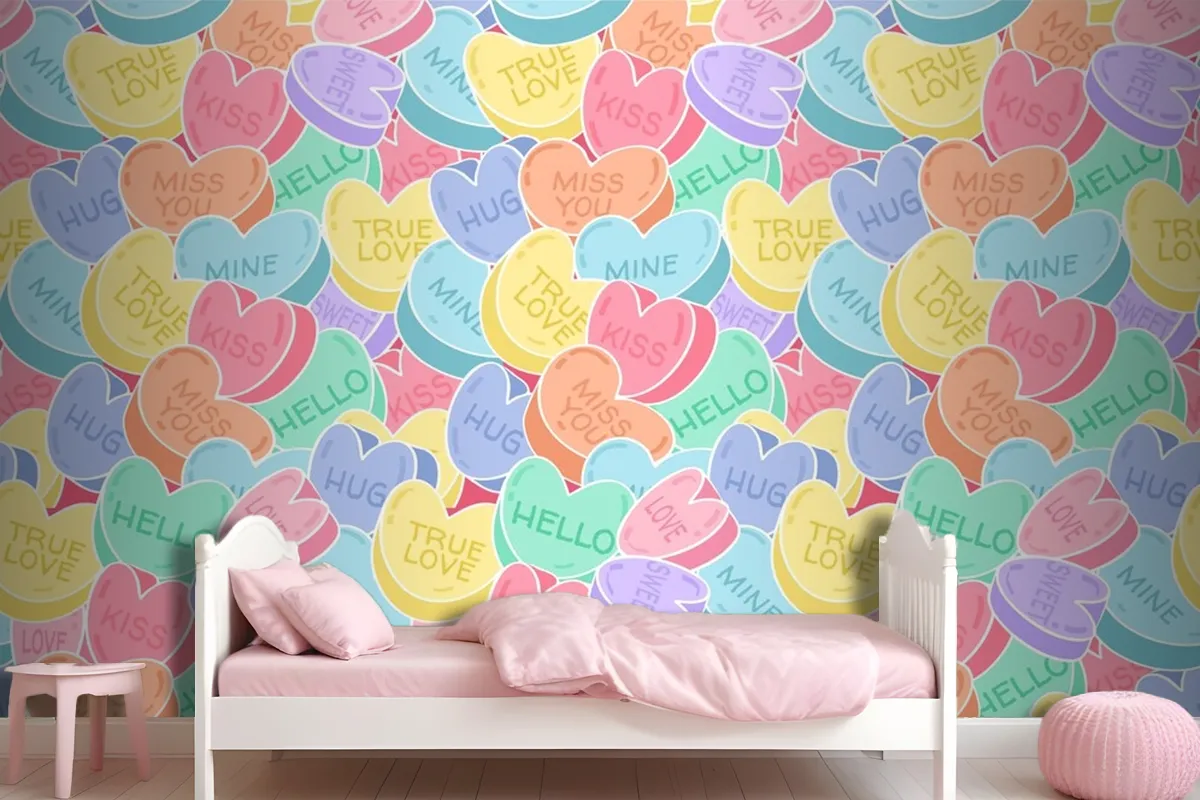 Lovely Conversation Hearts Pattern Wallpaper Mural