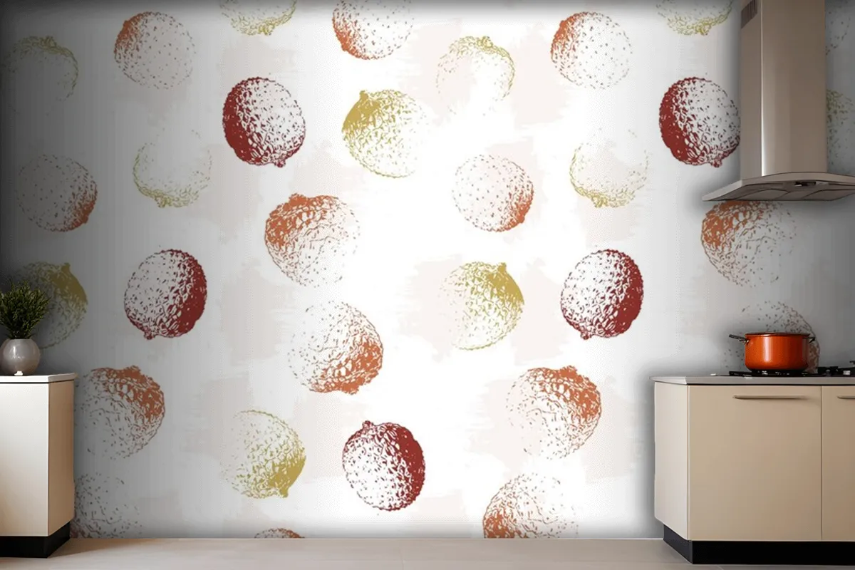 Lychee Fruit Pattern Colorful Vintage Vector Textures Wallpaper Mural