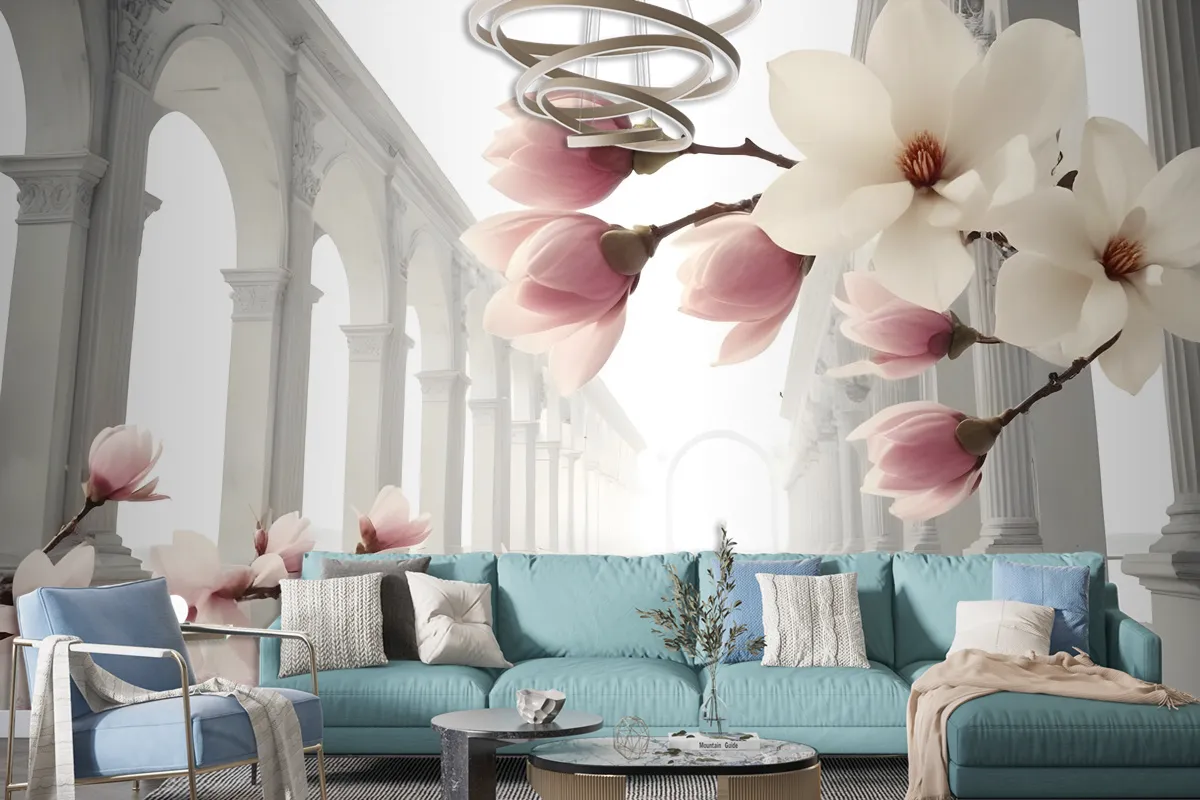 Magnolia Blossom With Column Wallpaper Mural