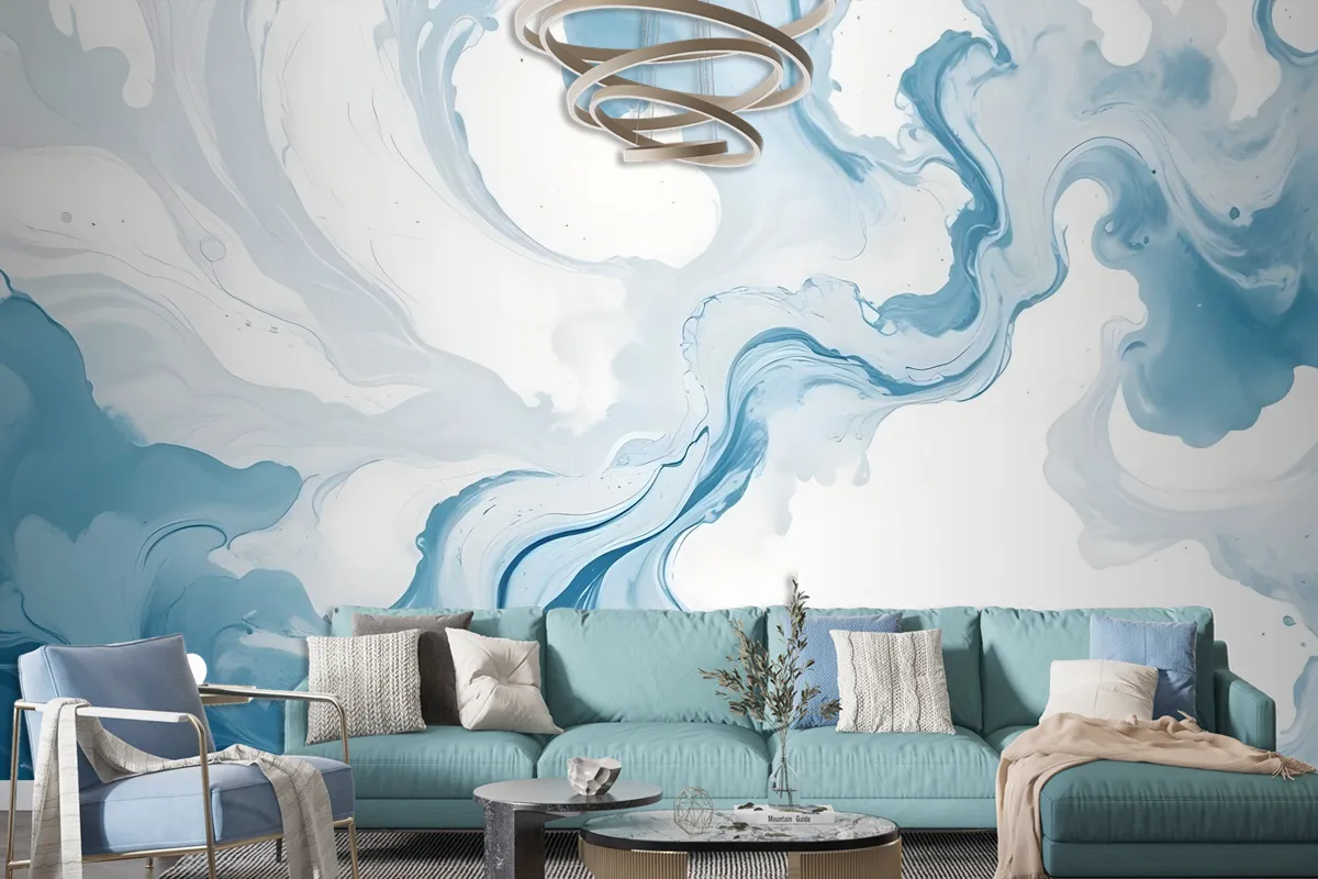 Marble Style Blue Brush Paint Art Wallpaper Mural