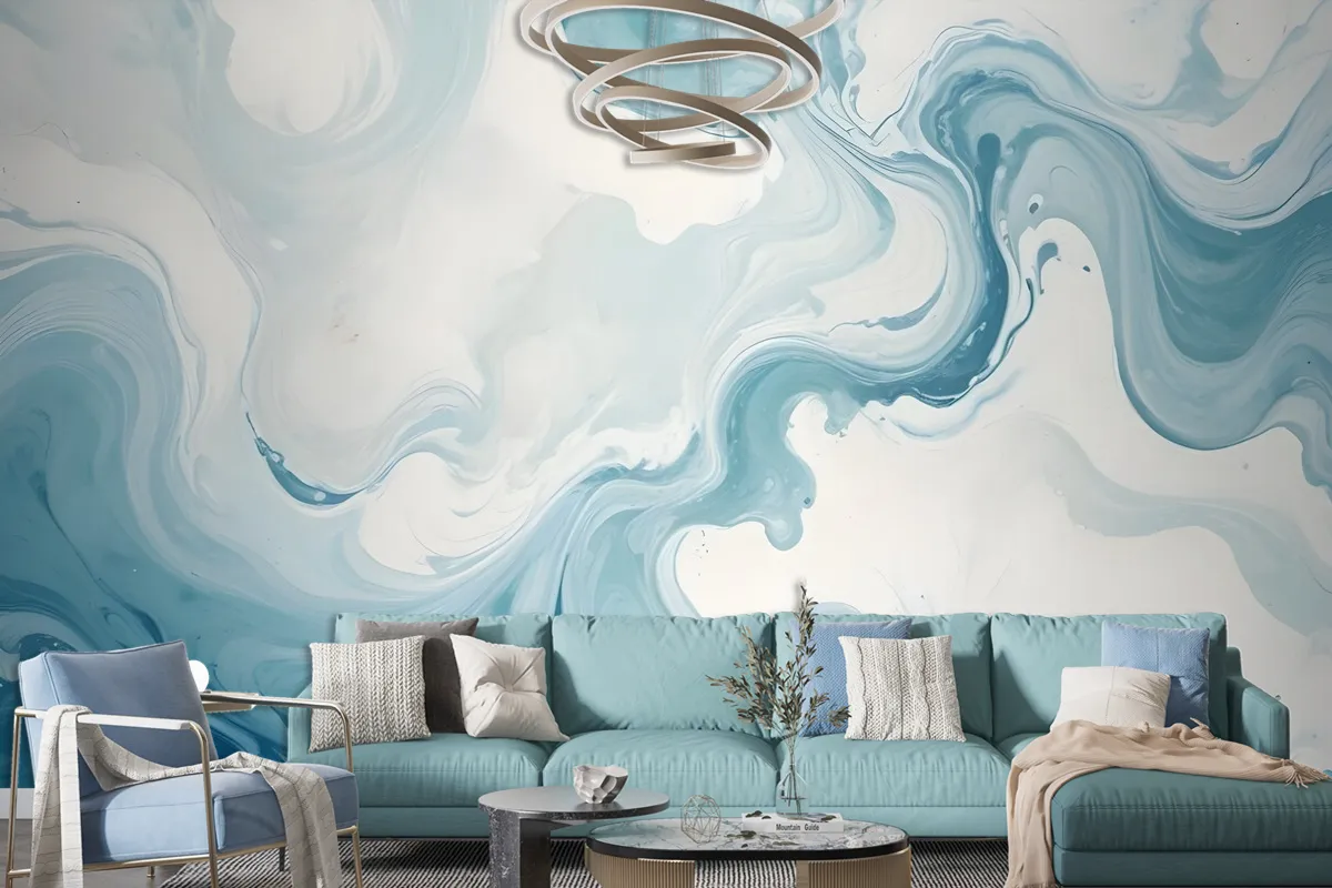 Marble Style Blue Brush Paint Art Wallpaper Mural