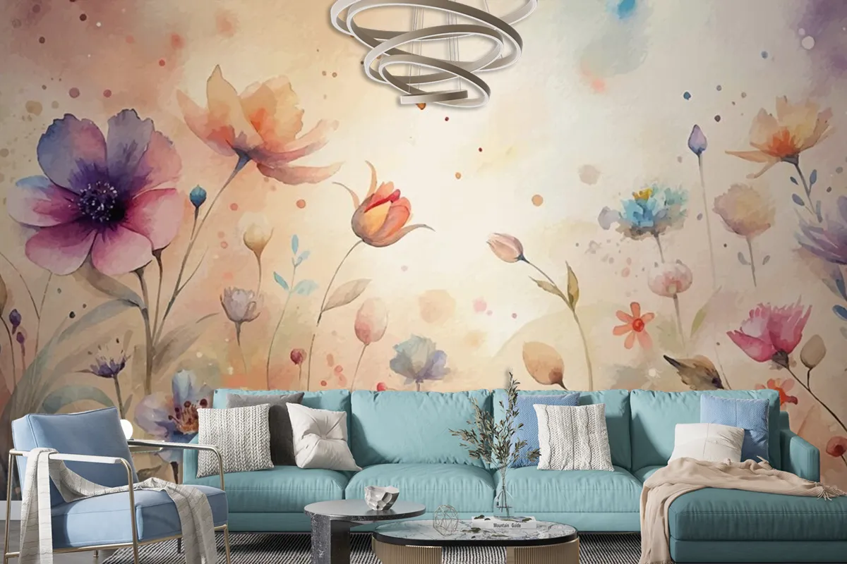 A Minimalist Backdrop Of Beautiful Wildflowers Wallpaper Mural