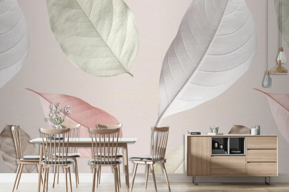 Mix Of Pastel Leaves Design Resource Wallpaper Mural