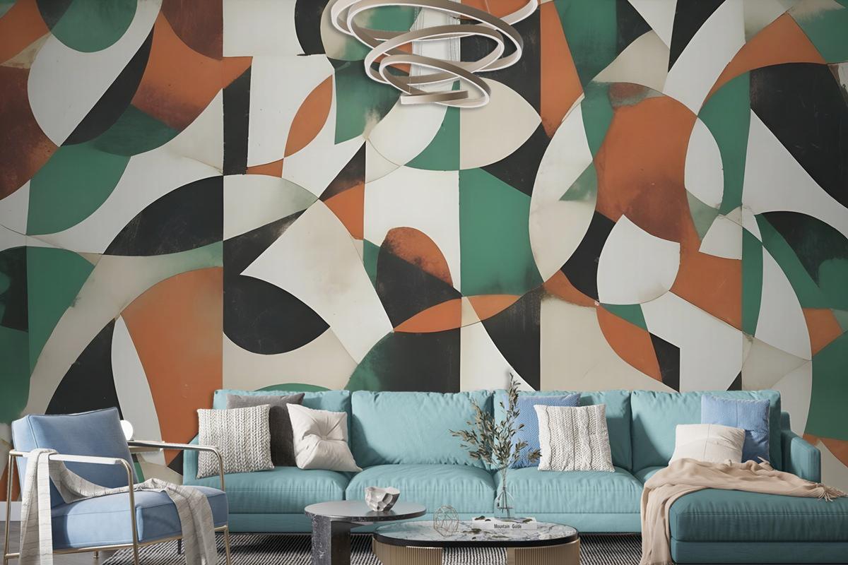 Modern Abstract Art With Retro Colorful Geometric Wallpaper Mural