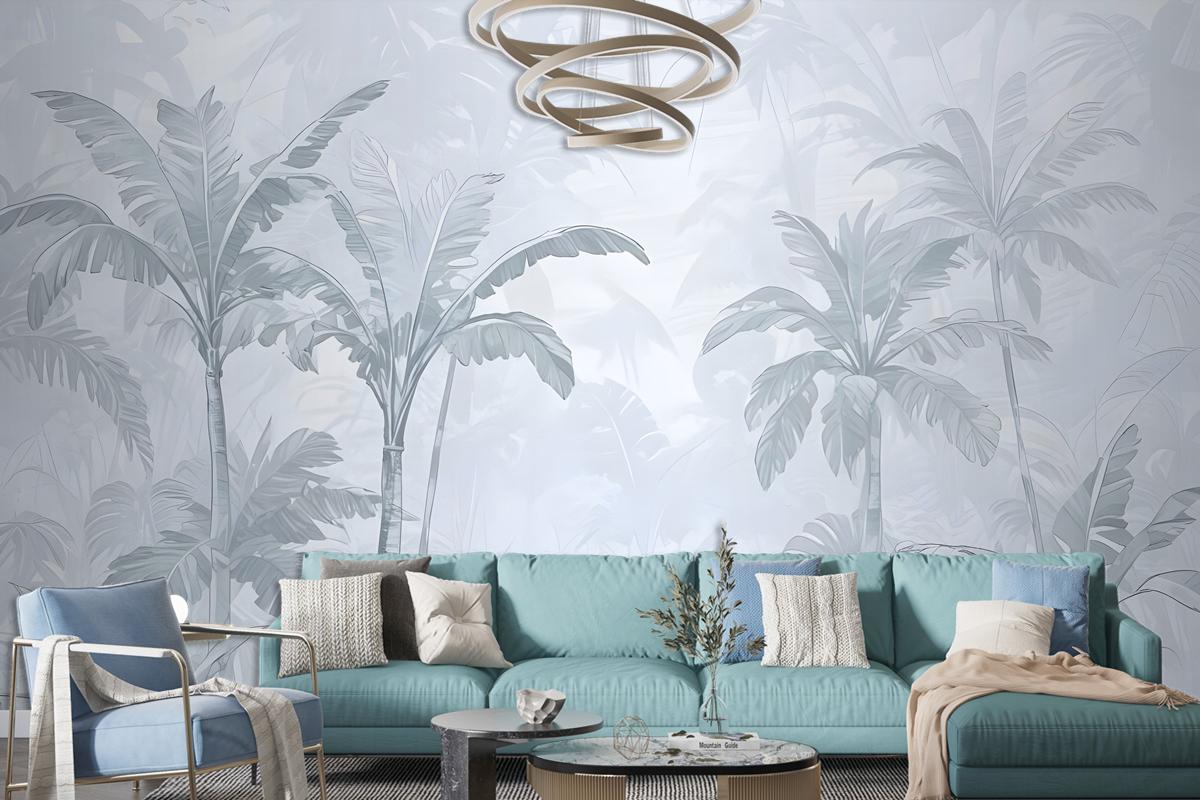 Monochrome Antique Jungle Landscape Wallpaper Mural