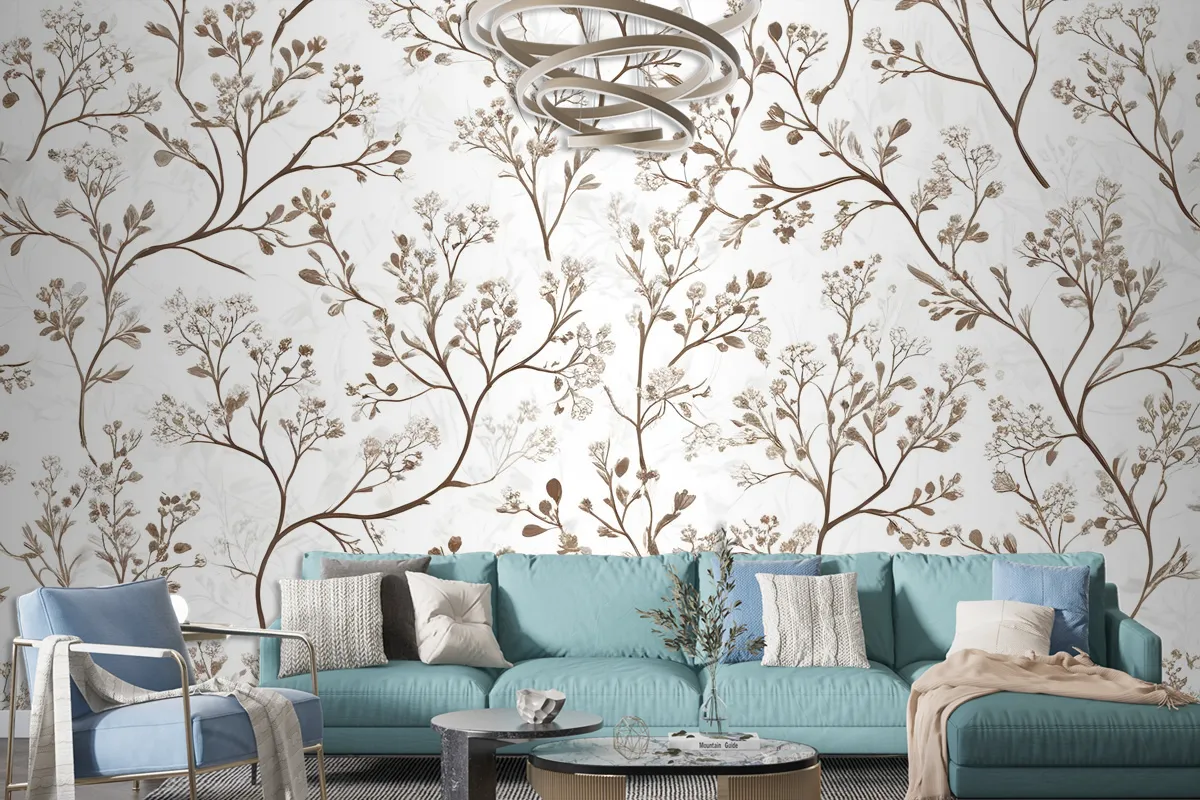 Monochrome Botanical Plants Chinoiserie Wallpaper Mural