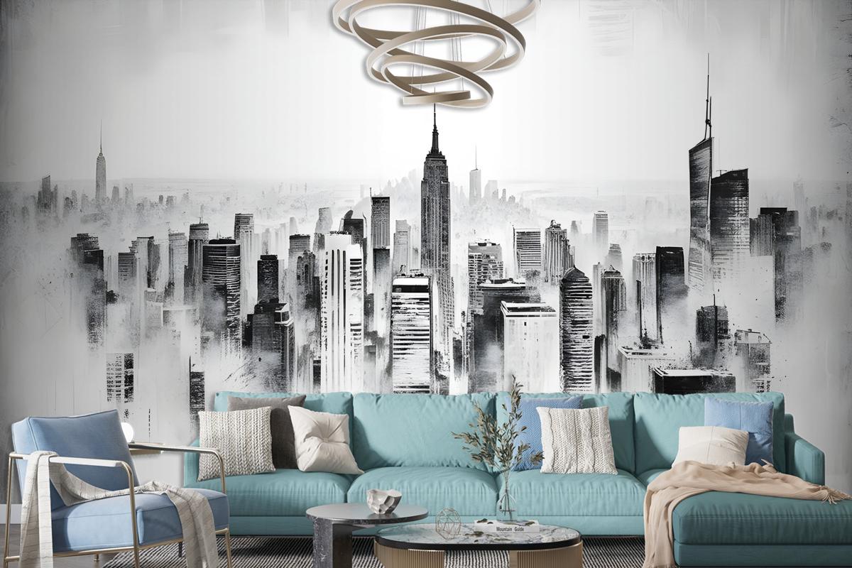 Monochrome Charcoal City Wallpaper Mural