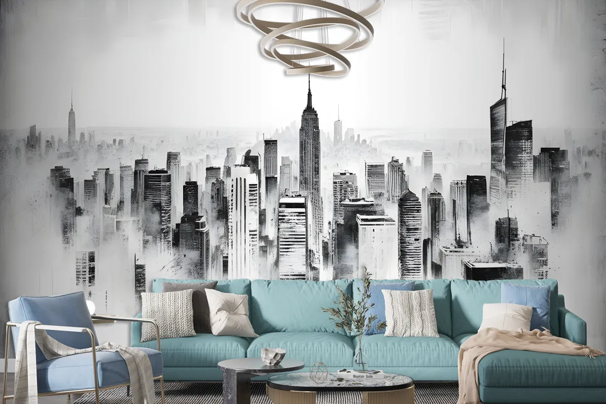 Monochrome Charcoal City Wallpaper Mural