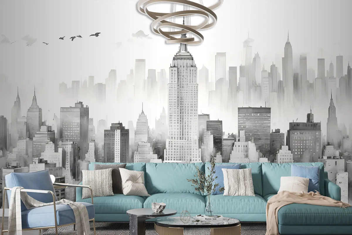 Monochrome Charcoal New York City Black And White Wallpaper Mural