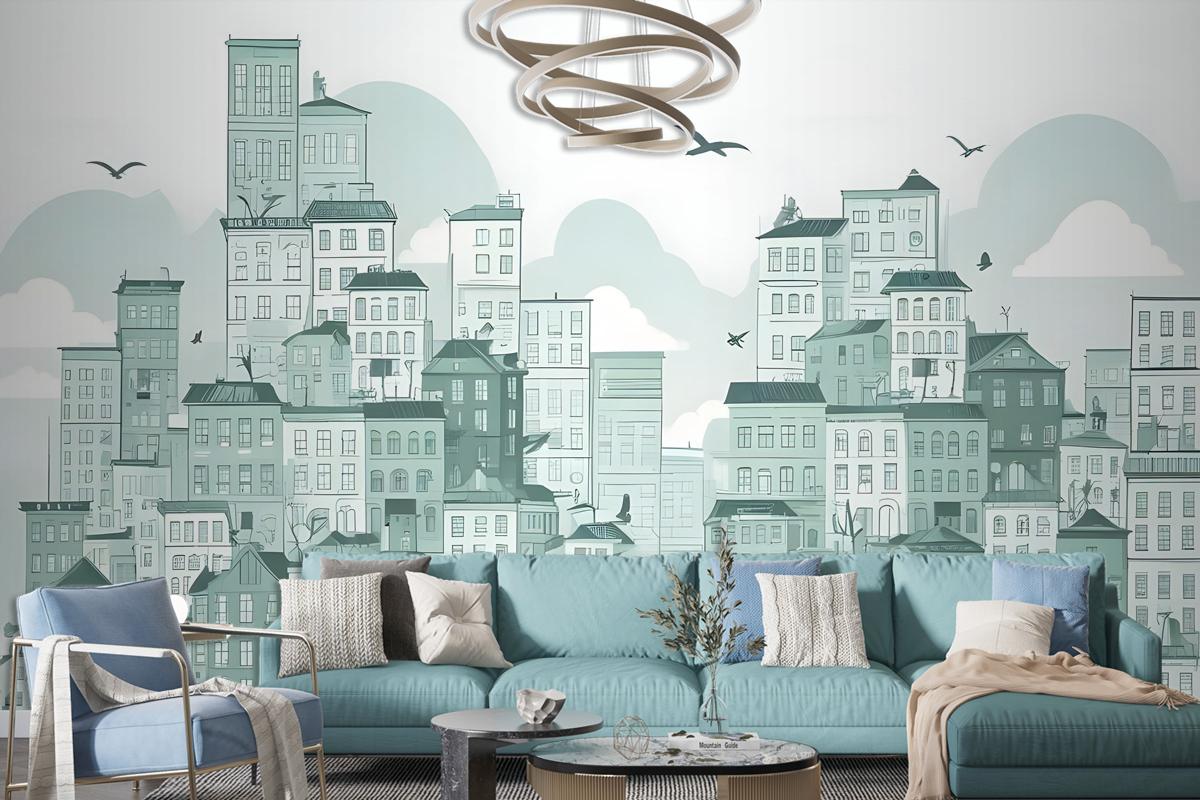 Monochrome City View Wallpaper Mural