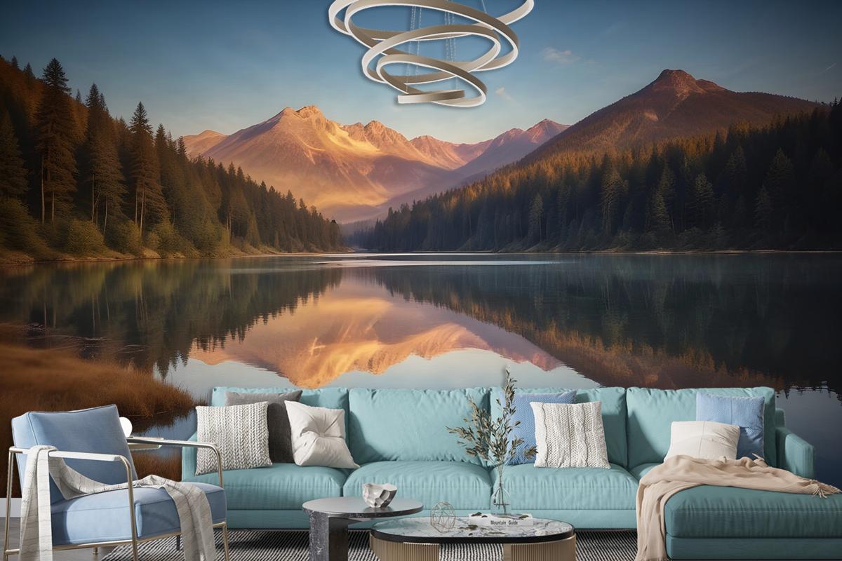 Mountain And Lake Landscape In The Sunrise Wallpaper Mural