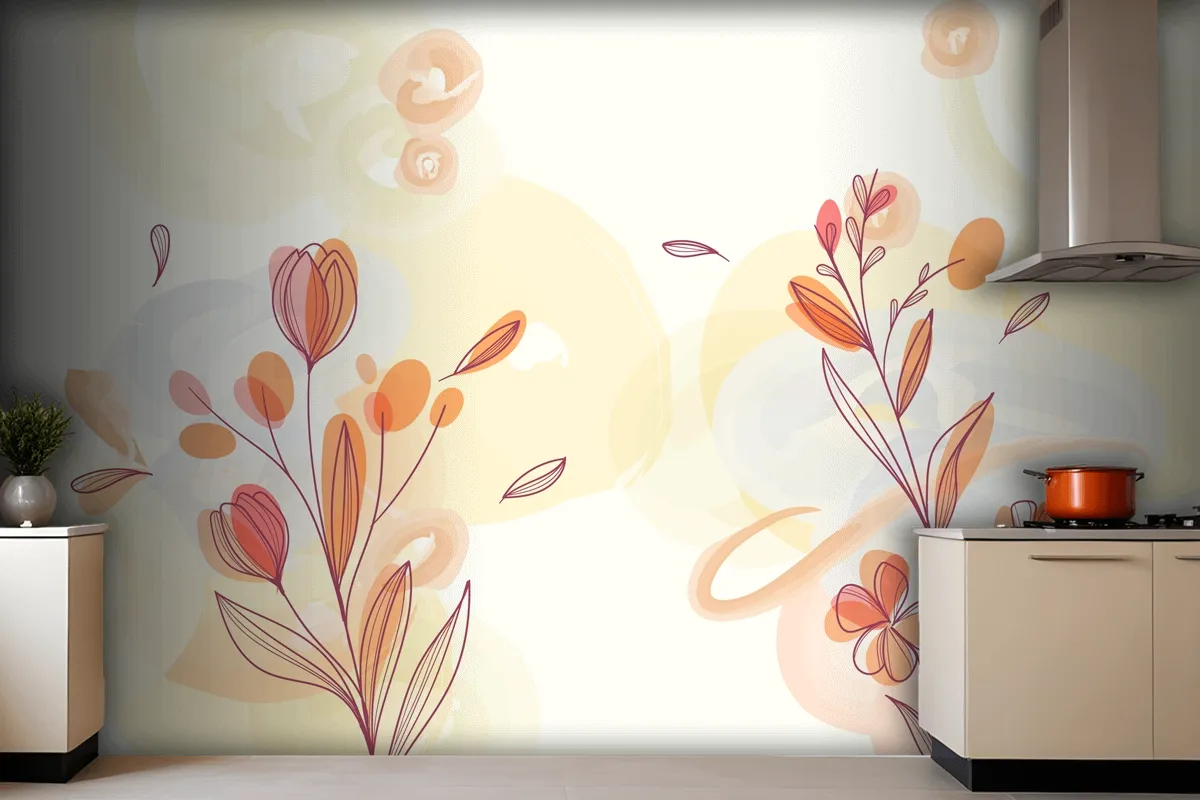 Natural Hand Painted Floral Wallpaper Mural