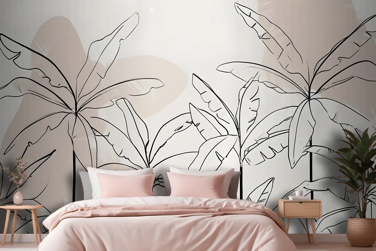 Neutral Pink Inky Tropical Wallpaper Mural