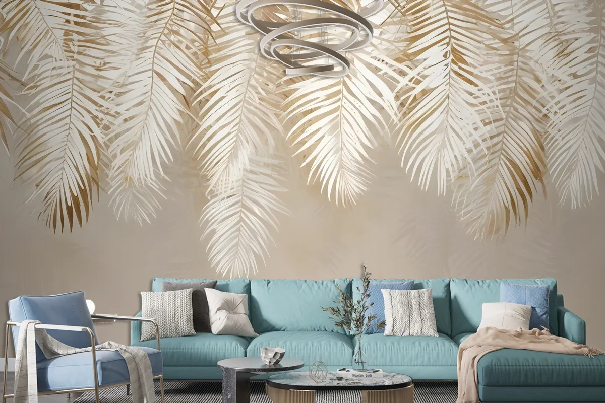 Neutral Tropical Palm Leaf Wallpaper Mural