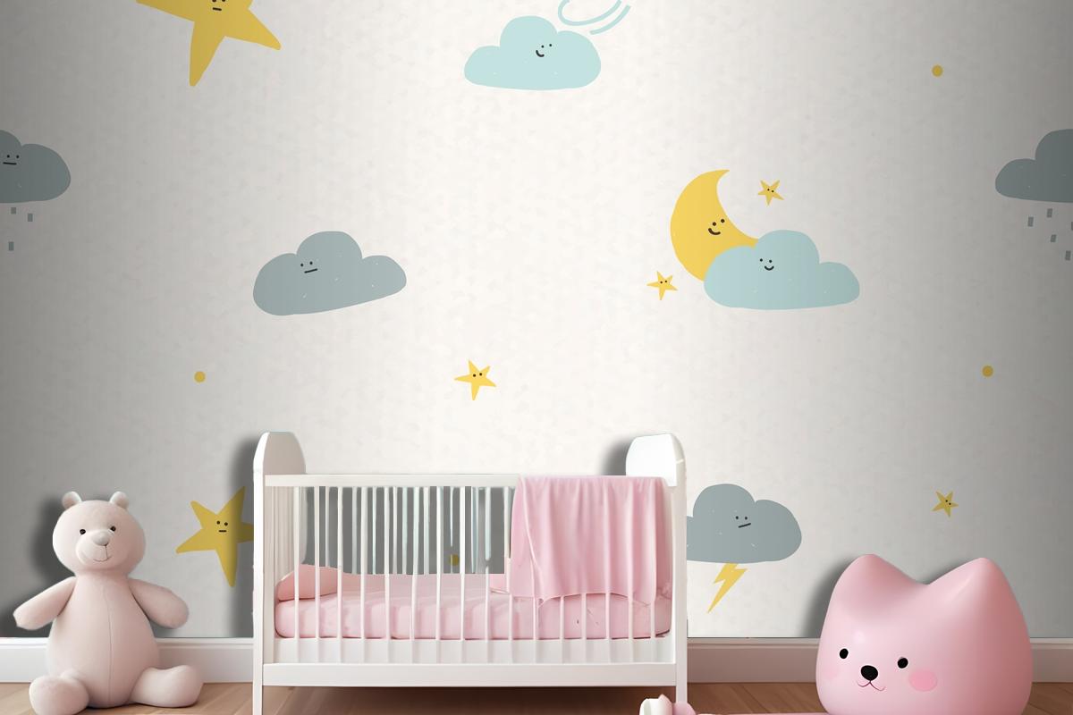 Night Sky Seamless Pattern Weather Doodle Background For Kids Wallpaper Mural