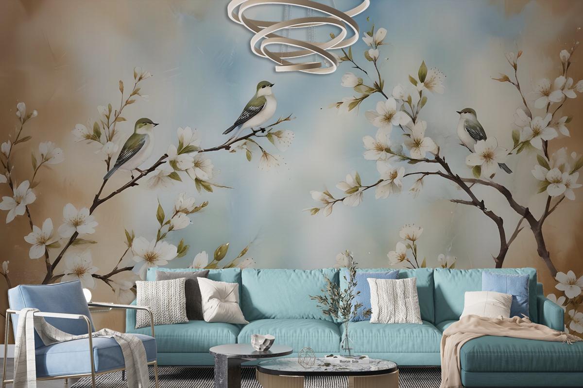 Nostalgic Watercolor Cherry Blossoms Wallpaper Mural