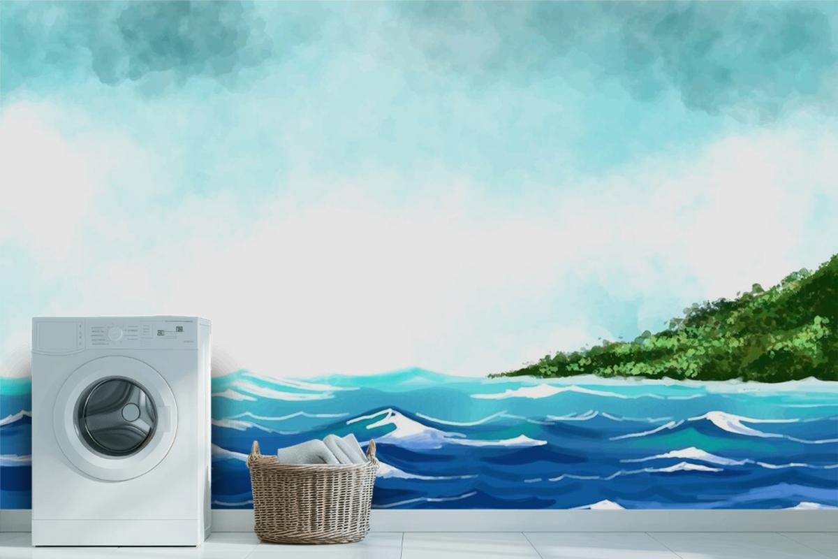 Ocean Underwater Blue Wave Laundry Room Wallpaper Mural