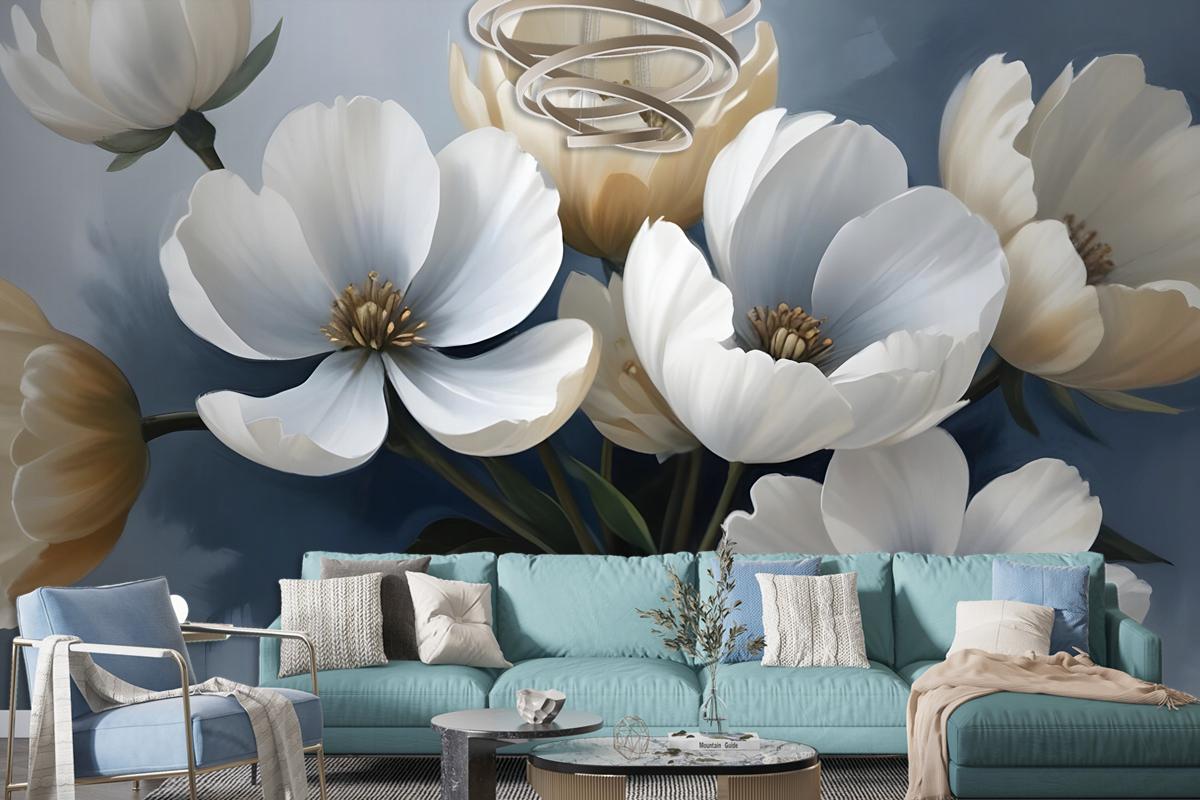 Oil Painting Soft Tulip Floral Art Wallpaper Mural